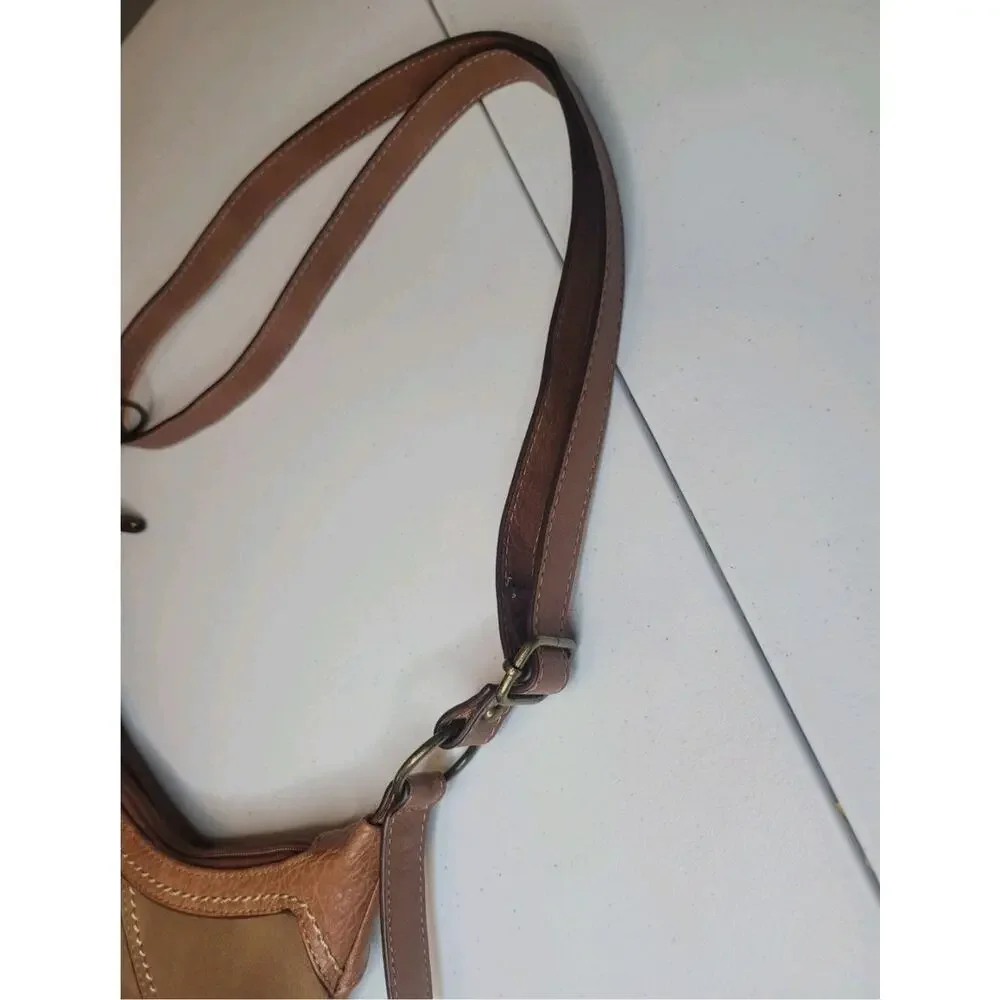 B.O.C Born Concept Shoulder Purse Bag Brown Vinyl Leather Dual Zips Stitches